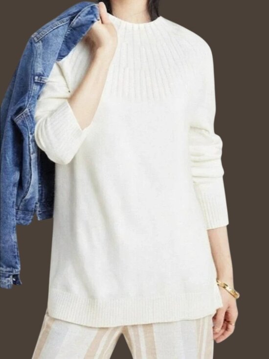 Anthropologie Sweaters - Anthropologie Mock Neck Welford Pullover Sweater Long Sleeve Ivory Small